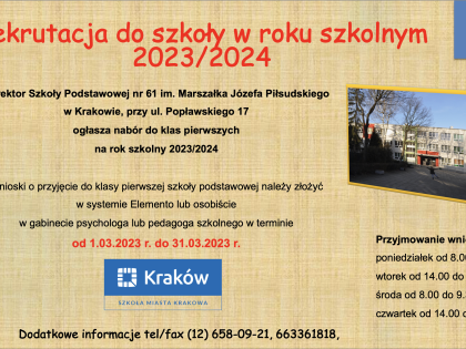 Rozpoczęcie rekrutacji do klas I 2023/2024